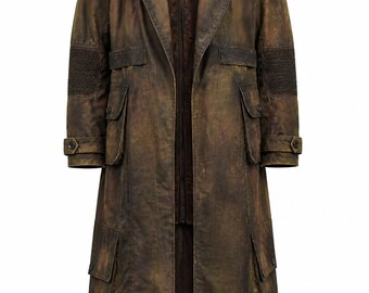 Trench long effet vieilli pour homme, Duster post-apocalyptique, streetwear marron rustique