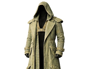 Men’s Hooded Sage Green Trench Coat Cyberpunk Long Duster Jacket Gothic Military Coat