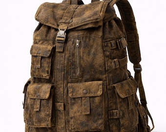 Vintage Distressed Canvas Backpack Large Tactical Rucksack Travel Bag