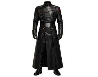 Men’s Black Gothic Long Trench Coat Futuristic Military Style Coat Cyberpunk Cosplay Jacket