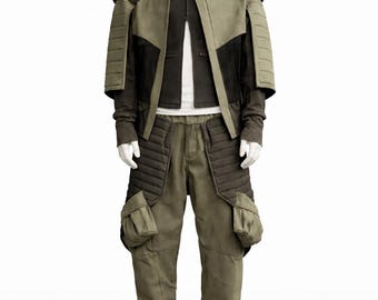 Futuristic Tactical Hooded Costume Set for Men Sci-Fi Cosplay Outfit Post Apocalyptic Ranger Suit Cyberpunk Costume Set