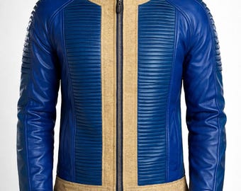 Fallout Vault 333 Blue Leather Jacket for Men, Gaming Cosplay Jacket