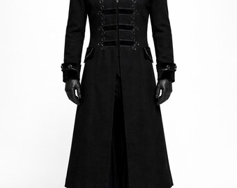 Men’s Gothic Military Long Coat Black Victorian Trench Coat Gothic Vampire Cosplay Jacket