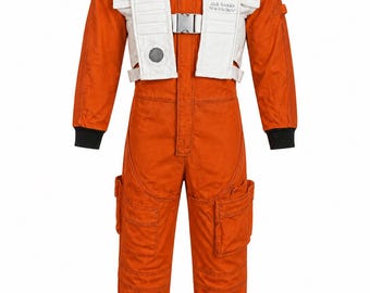 Orange Rebel Pilot Flight Suit Costume: Sci-Fi Jumpsuit Cosplay Uniform for Adults