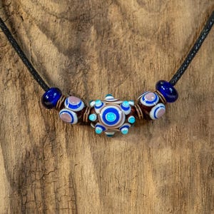 Teal and Lavender  Handmade Lampwork Bead Necklace | Stacked Dots | Artisan Jewelry