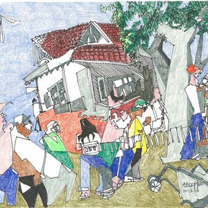 11x14 in Original Drawing, Them Park, Los Angeles CA, Griffith Park, Reportage Drawing, Urban Drawing, On Location Drawing, Train Ride