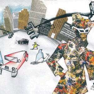 16x20 in Original Collage Art, Los Angeles, Gallery Row, Modern Art, Contemporary, Mixed Media Art, Hollywood, Urban Scene