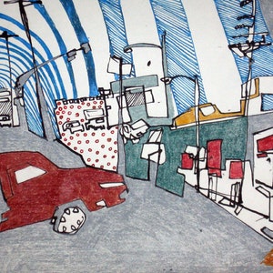 11x14 in Original Drawing, Abstract Art, Ventura/CA, On Location Drawing, Contemporary Art, Urban Scenery, Los Angeles, City Escape
