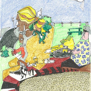 11x14 in Original Illustration, Mexican Woman, Abstract Art, Reportage Drawing, On Location Art, Los Angeles, Mexicans, Griffith Park CA