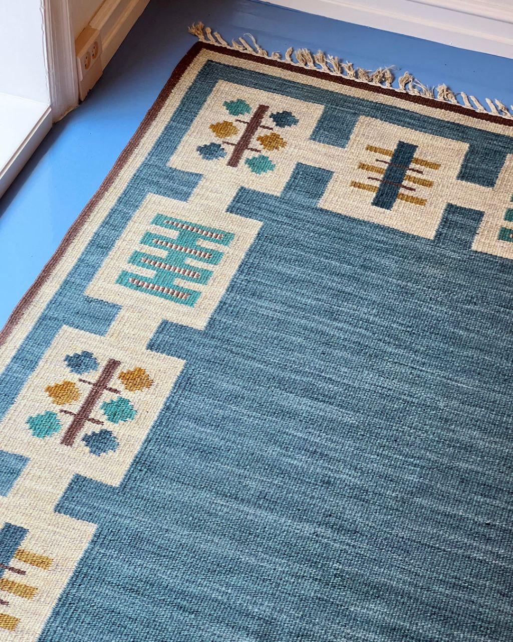 Scandinavia Rug Scandinavian Swedish Style Flatweave Rug, Blue Pastel Geometric Wool ...