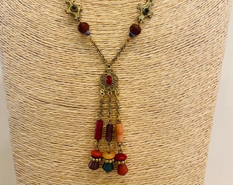 Vintage  Beaded Boho Necklace with Fringe