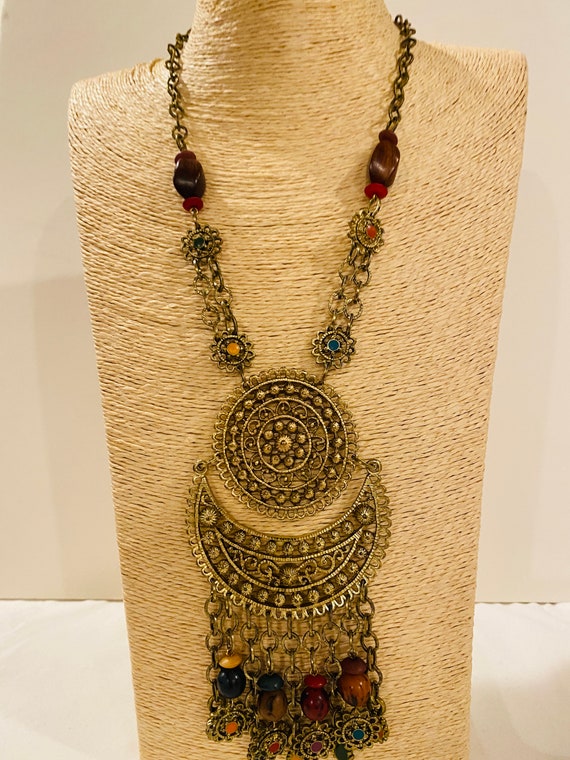 Vintage Moroccan Berber Beaded Necklace with meta… - image 3