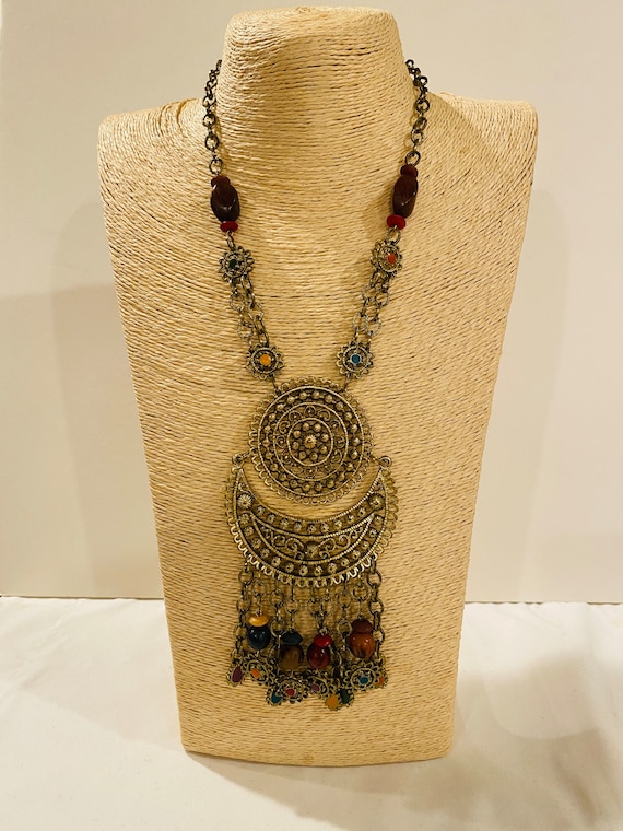 Vintage Moroccan Berber Beaded Necklace with meta… - image 5