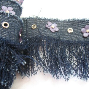 VINTAGE DENIM FRINGES with purple flowers and silver eyelets. image 3