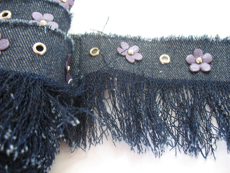 VINTAGE DENIM FRINGES with purple flowers and silver eyelets. image 3