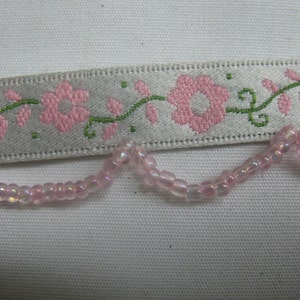 2 yard Ribbon with Flowers and Beads in PINK Bild 1