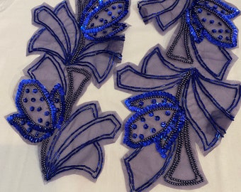 2 Beaded Sequins FLOWER Applique in  blue  color