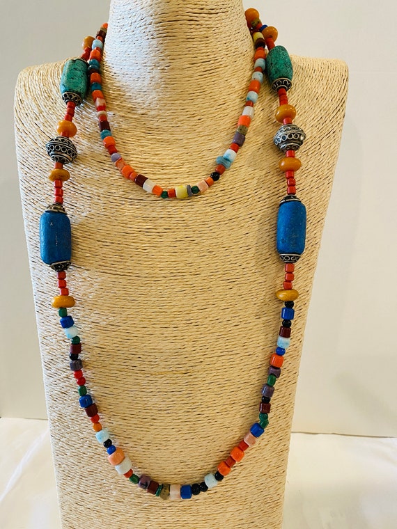 Vintage  Beaded Necklace with Multicolor Glass be… - image 2