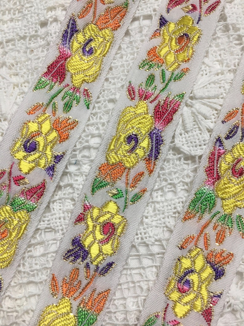 Vintage embroidered ribbon trim  etsy
