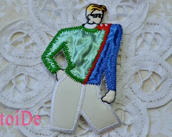 Vintage Model Dancer -  Embroidered iron on applique, patch - 80's