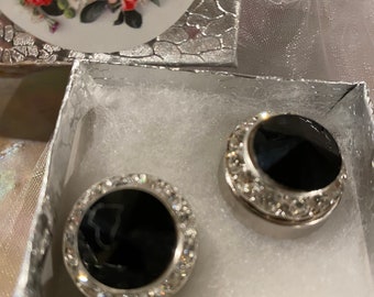 2 BLACK, Cufflinks AUSTRIAN, SWAROVSKI crystal,  in Silver