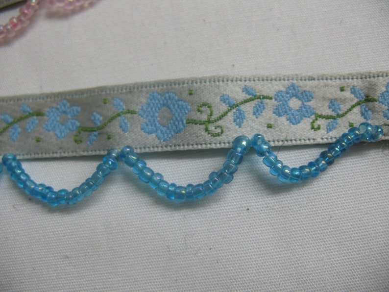 2 yard Ribbon with Flowers and Beads in PINK image 2