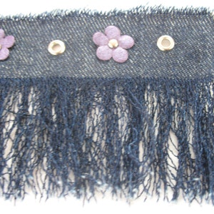 VINTAGE DENIM FRINGES with purple flowers and silver eyelets. image 5