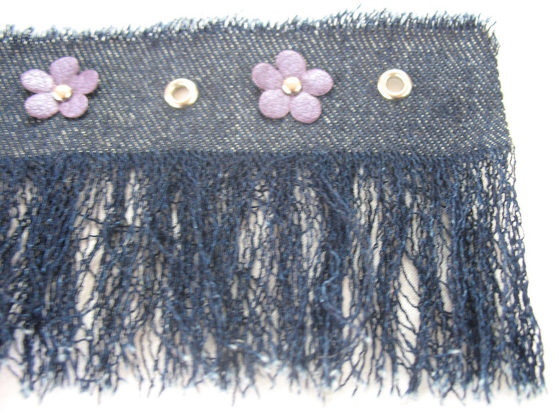 VINTAGE DENIM FRINGES with purple flowers and silver eyelets. image 5