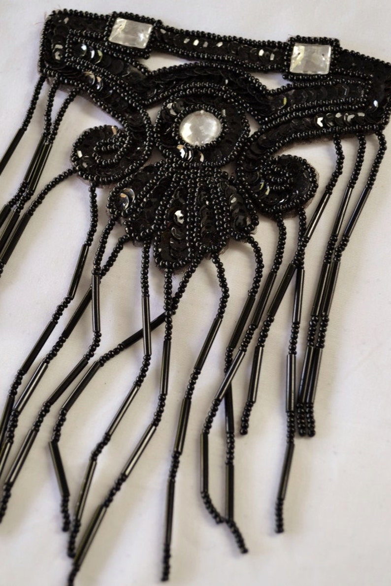 Beaded Applique Black Sew on Sequins With Fringe and Etsy