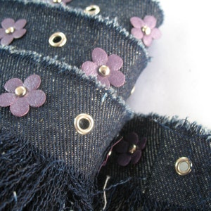 VINTAGE DENIM FRINGES with purple flowers and silver eyelets. image 4