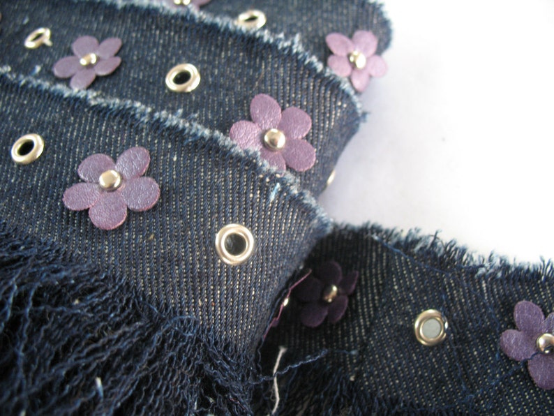 VINTAGE DENIM FRINGES with purple flowers and silver eyelets. image 4