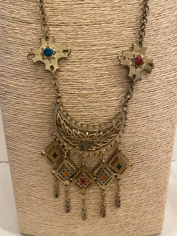 Vintage Moroccan Berber Beaded Necklace with meta… - image 2
