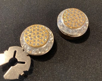 1 SWAROVSKI Crystal, button cover in SILVER With GOLD Pave