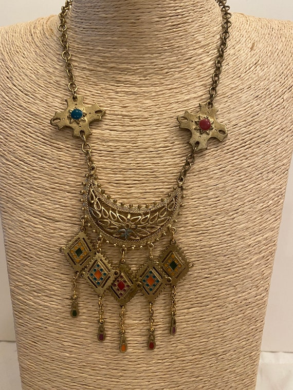 Vintage Moroccan Berber Beaded Necklace with meta… - image 3