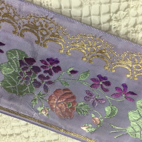 VINTAGE SILK EMBROIDERED Ribbon .