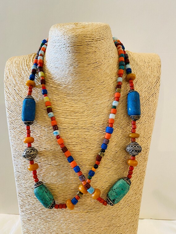 Vintage  Beaded Necklace with Multicolor Glass be… - image 1