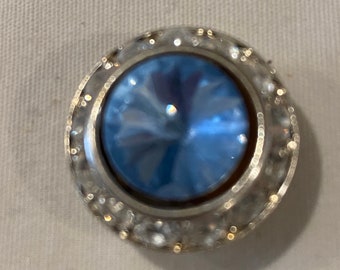 Blue AUSTRIAN, SWAROVSKI crystal, button cover in Silver