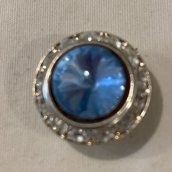 Blue AUSTRIAN, SWAROVSKI crystal, button cover in Silver