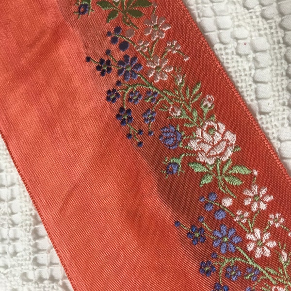 VINTAGE SILK EMBROIDERED Ribbon .