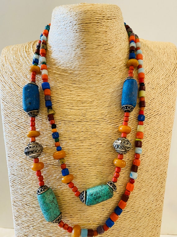Vintage  Beaded Necklace with Multicolor Glass be… - image 3