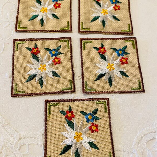 5 BURLAP  APPLIQUES  With FLOWERS  Multi Colors Iron On