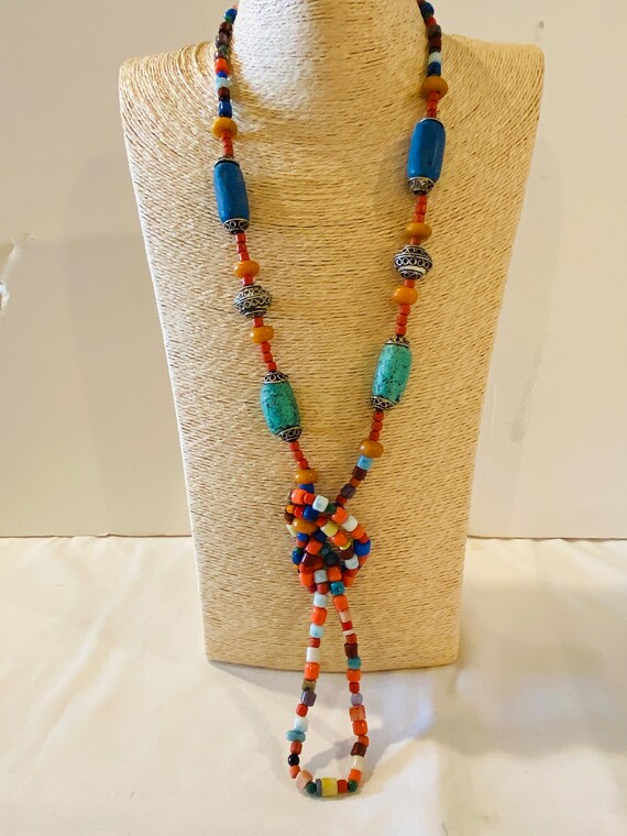 Vintage  Beaded Necklace with Multicolor Glass be… - image 4