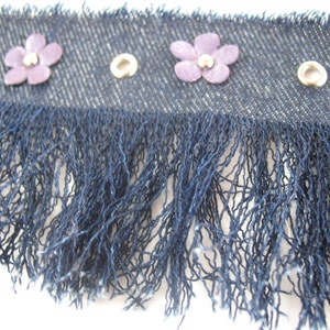 VINTAGE DENIM FRINGES with purple flowers and silver eyelets. image 2