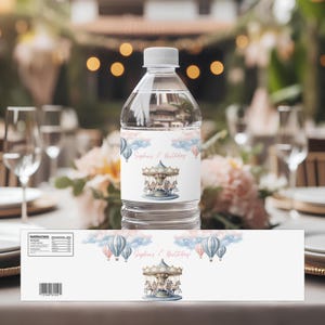Carousel Birthday Water Bottle Wrapper: Pink Carousel Party Decorations | Editable Canva Template | (CRS-02)