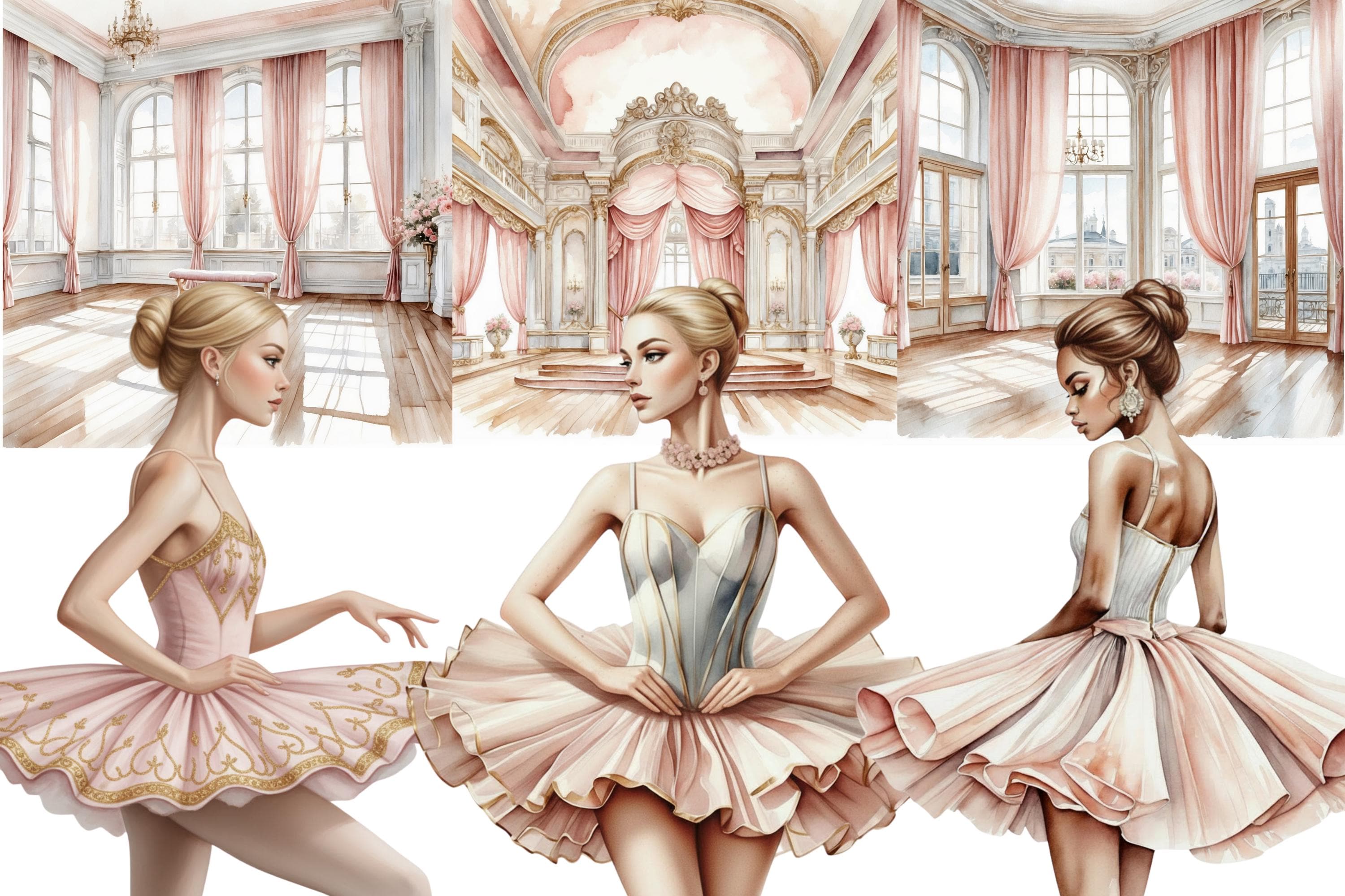 Ballerina Clipart Set – 56 PNG Bundle, Watercolor Ballerinas, Stage ...