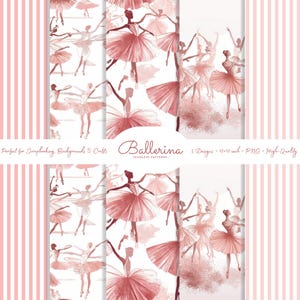 Naadloze ballerinapatroonset – 5 aquarel-png-ontwerpen, 12 x 12 inch, balletpatronen voor scrapbooking en feest, commercieel gebruik