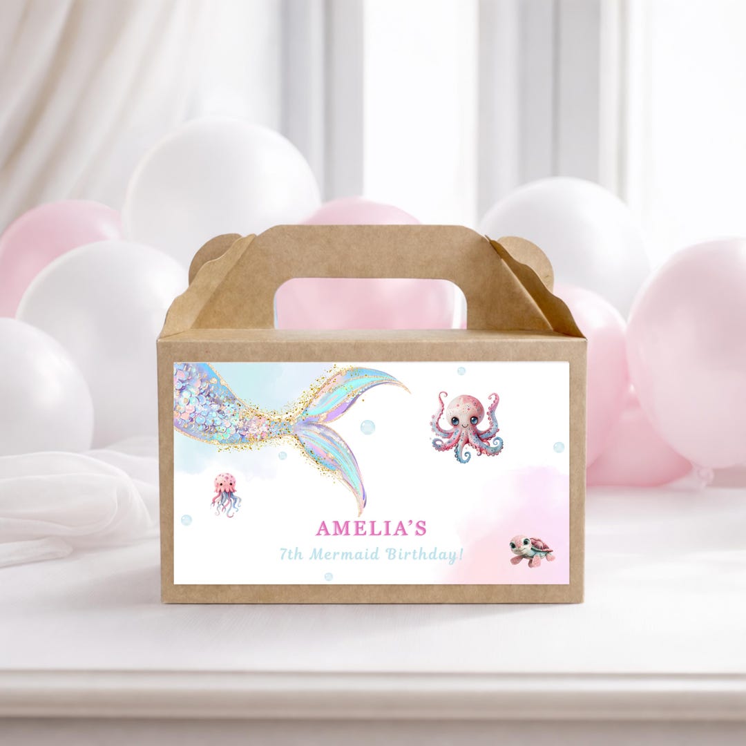Mermaid Birthday Gable Box Label: Under the Sea Party Decorations ...