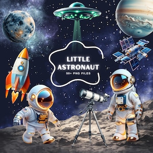 Astronaut Clipart Set – 52 PNG Bundle, Watercolor Astronauts, Space Elements & Seamless Patterns, Transparent, Commercial Use