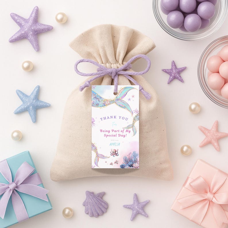 Mermaid Birthday Thank You Tag: Under the Sea Party Decorations ...