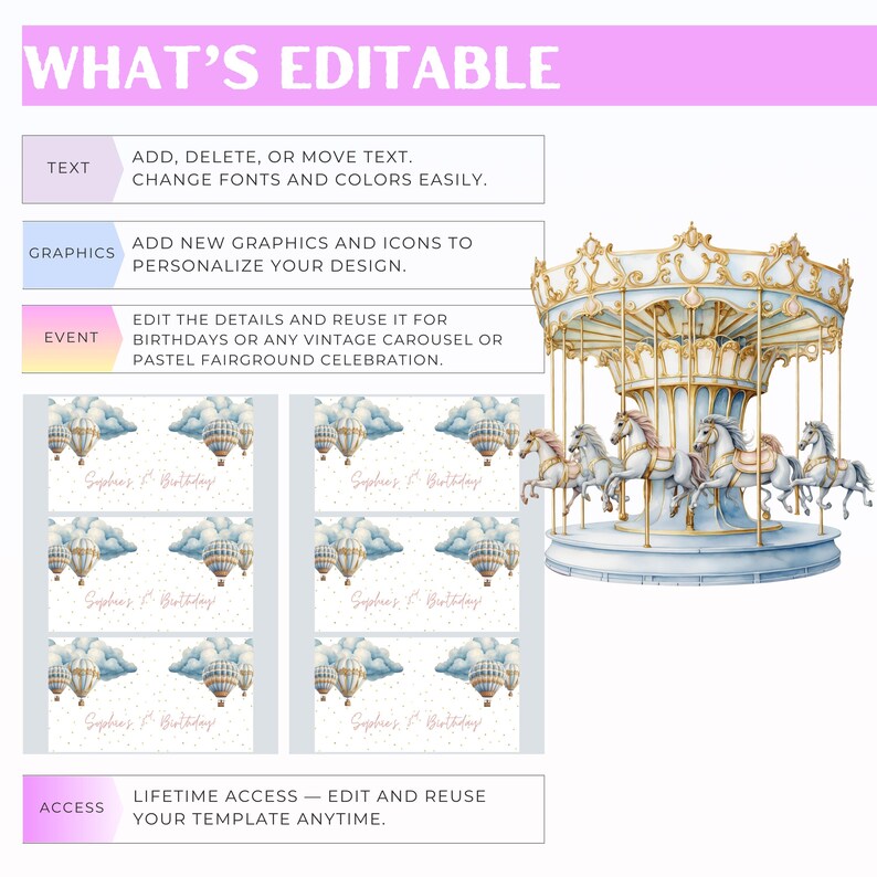 Carousel Address Labels Vintage Carousel Birthday Gable Box Label: Blue and Gold Fairground ...